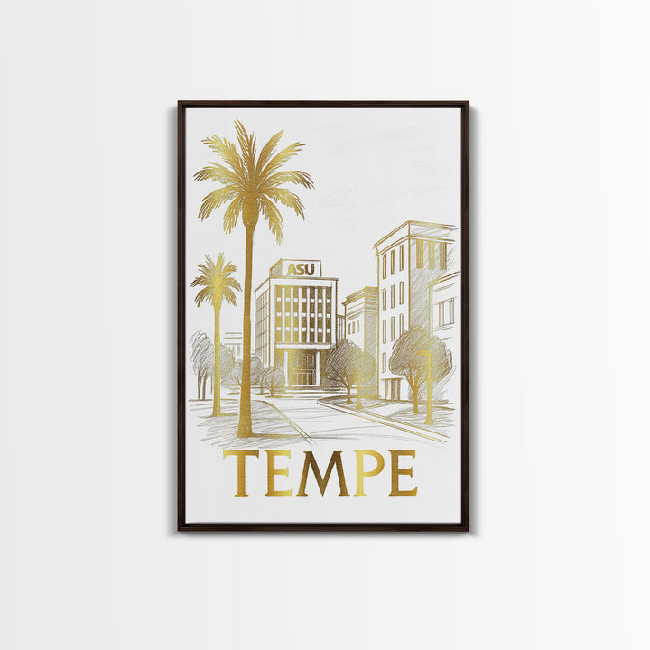 Tempe Travel Poster, Canvas Print, Gold Line Drawing Wall Art, Tempe Art Print, Eclectic Wall Decor, Modern Wall Decor, Retro Travel Print