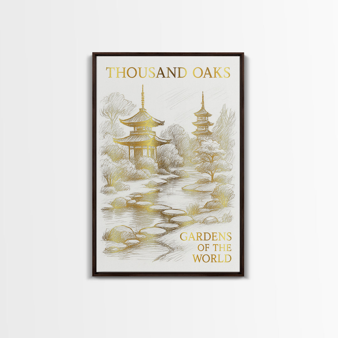Thousand Oaks California Travel Poster, Canvas Print, White And Gold Sketch Art, Thousand Oaks Travel Art, Travel Print, Poster Print