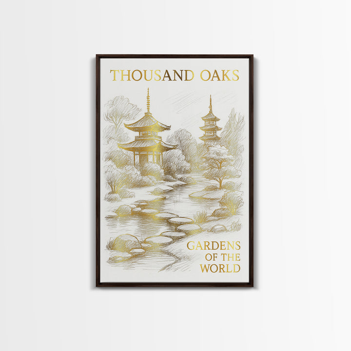 Thousand Oaks California Travel Poster, Canvas Print, White And Gold Sketch Art, Thousand Oaks Travel Art, Travel Print, Poster Print