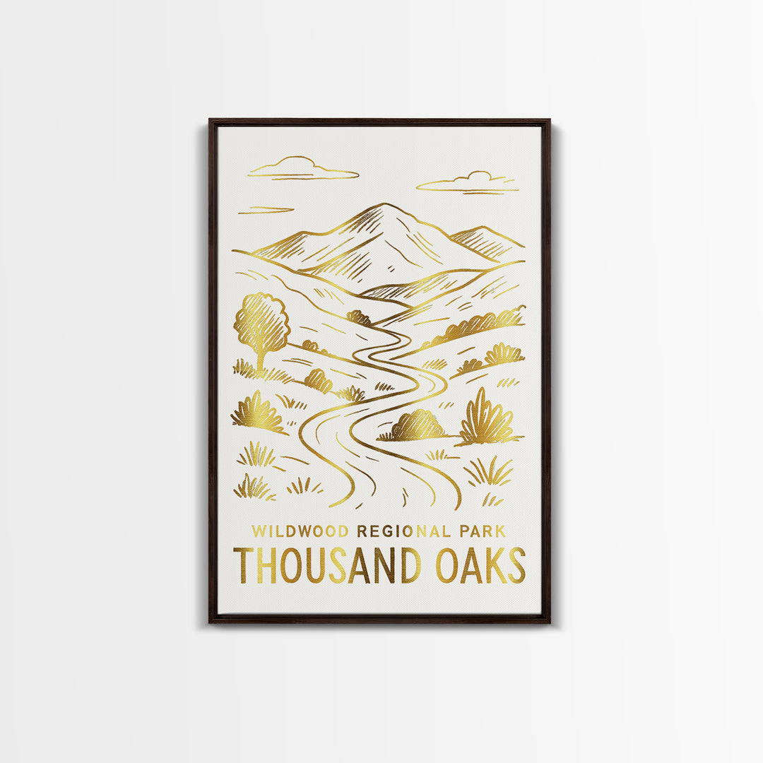 Thousand Oaks Travel Poster, Canvas Print, White And Gold Sketch Art, Thousand Oaks City Art, Home Office Decor, Fine Art Print
