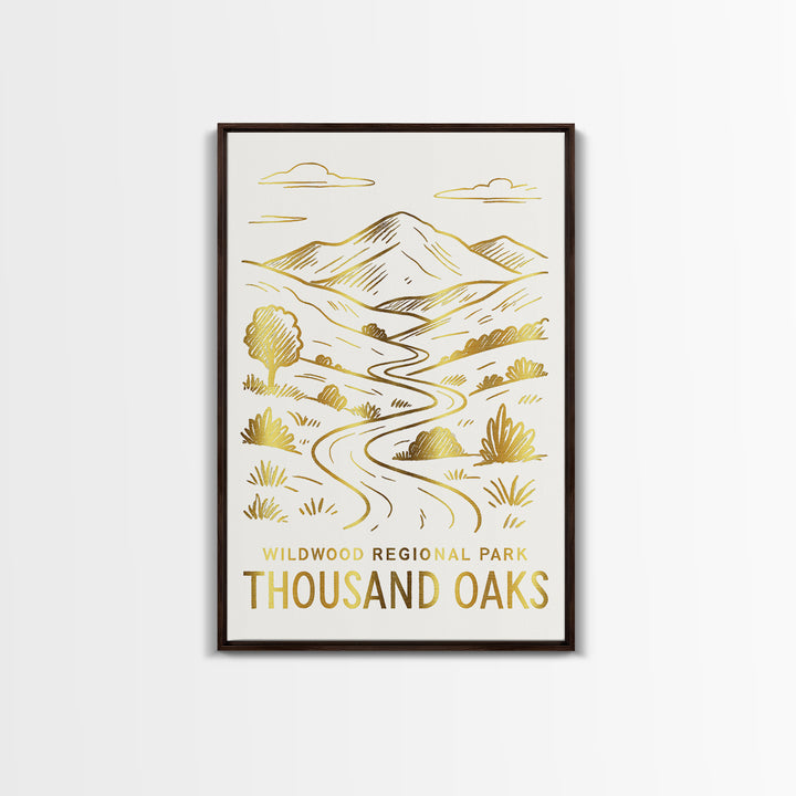 Thousand Oaks Travel Poster, Canvas Print, White And Gold Sketch Art, Thousand Oaks City Art, Home Office Decor, Fine Art Print