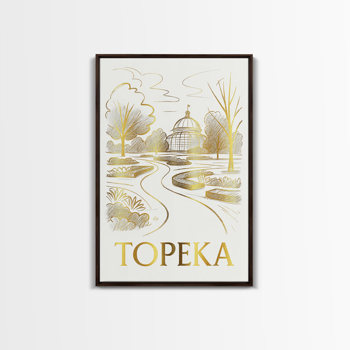 Topeka Travel Poster, Canvas Print, Gold Line Drawing Wall Art, Topeka Wall Art, Travel Poster Set, Living Room Wall Art, Fine Art Print
