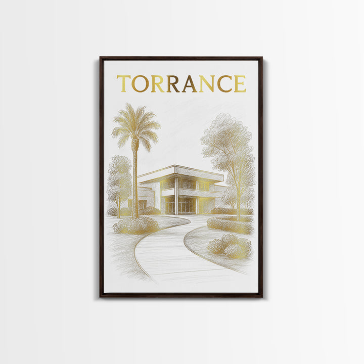 Torrence Travel Poster, Canvas Print, Gold Line Drawing Wall Art, Torrence City Art, Travel Poster Art, Travel Wall Decor, Poster Print