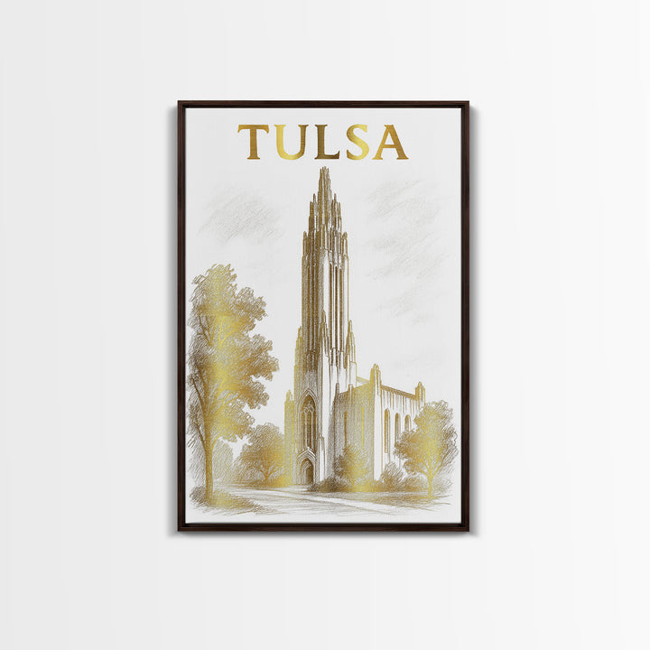 Tulsa Oklahoma Travel Poster, Canvas Print, Gold Line Drawing Wall Art, Tulsa Travel Art, Fine Art Print, Wall Decor, Wanderlust Decor