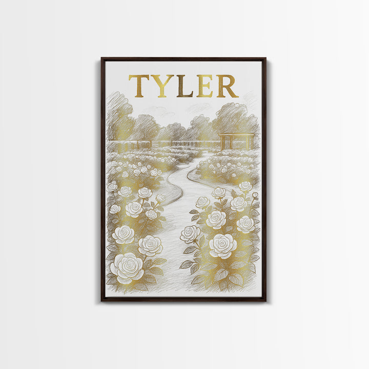 Tyler Texas Travel Poster, Canvas Print, Gold Line Drawing Wall Art, Tyler Travel Art, Wanderlust Decor, Modern Wall Decor, Travel Decor