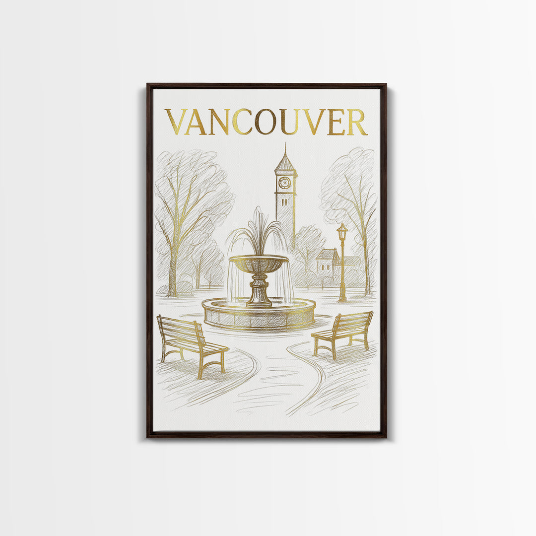 Vancouver Washington Travel Poster, Canvas Print, Gold Line Drawing Wall Art, Vancouver Travel Art, Home Office Decor, Living Room Wall Art