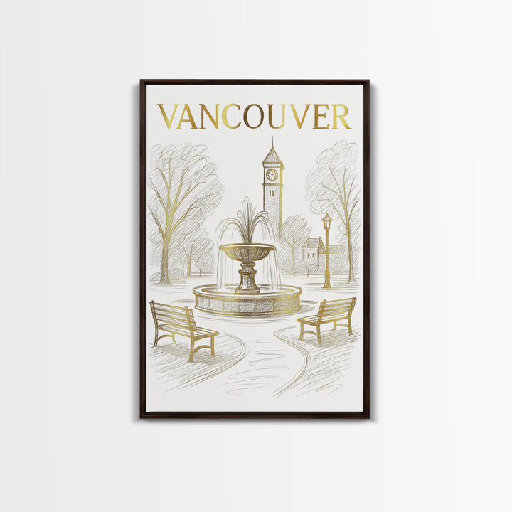 Vancouver Washington Travel Poster, Canvas Print, Gold Line Drawing Wall Art, Vancouver Travel Art, Home Office Decor, Living Room Wall Art