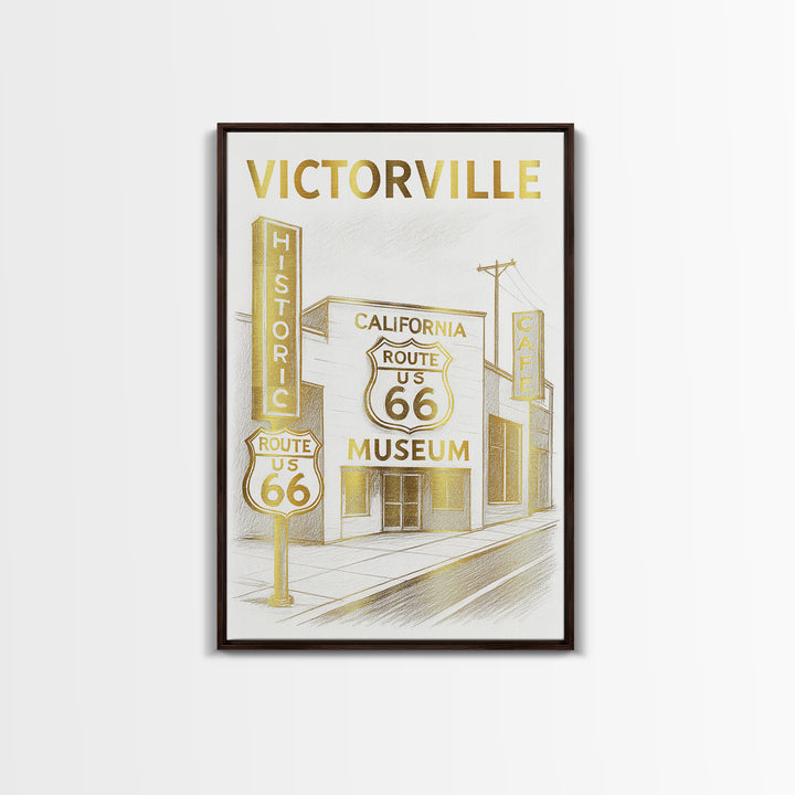 Victorville California Travel Poster, Canvas Print, Gold Line Drawing Wall Art, Victorville Wall Art, Skyline Art, City Art Print, Art Print
