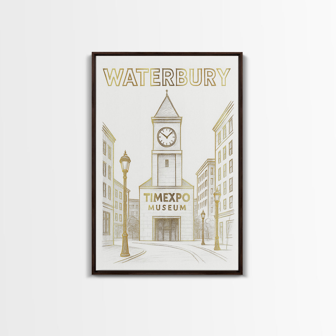 Waterbury Connecticut Travel Poster, Canvas Print, Elegant City Illustration, Waterbury Poster Print, Wanderlust Decor, Travel Wall Decor