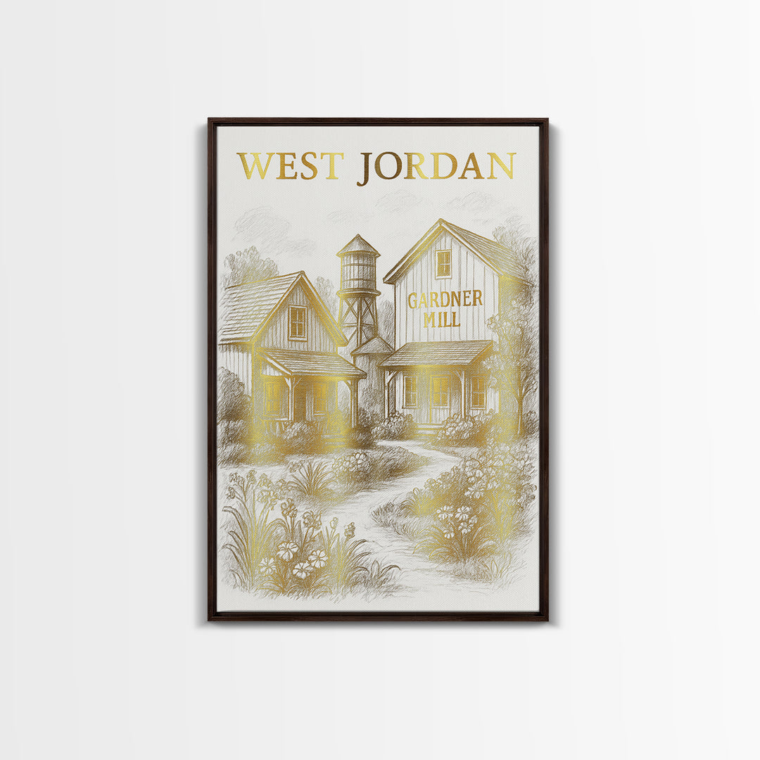 West Jordan Utah Travel Poster, Canvas Print, Elegant City Illustration, West Jordan Wall Art, Vintage Travel Print, City Art Print