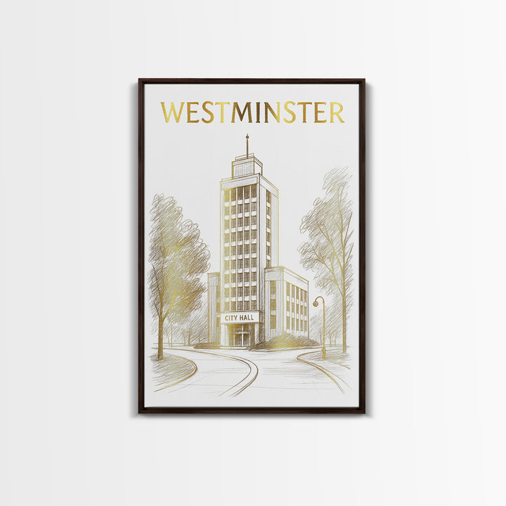 Westminster Colorado Travel Poster, Canvas Print, Gold Line Drawing Wall Art, Westminster Poster Print, Travel Poster Set, City Art Print