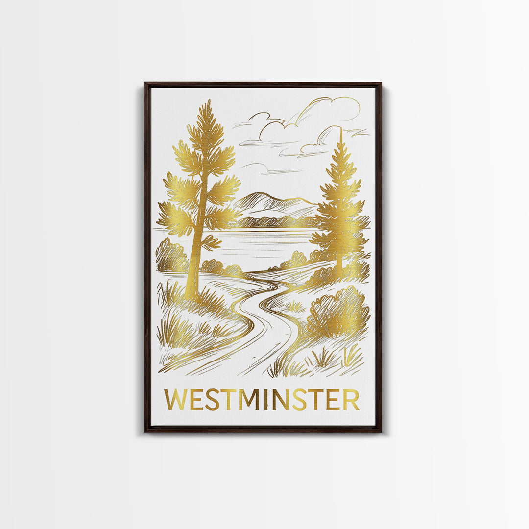 Westminster Travel Poster, Canvas Print, Gold Line Drawing Wall Art, Westminster Art Print, Travel Poster Set, Modern Wall Decor