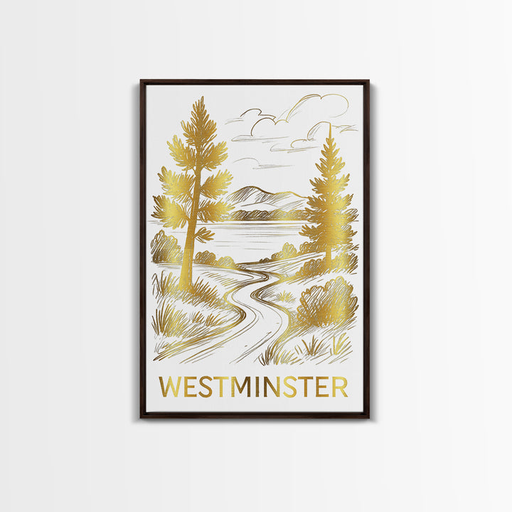 Westminster Travel Poster, Canvas Print, Gold Line Drawing Wall Art, Westminster Art Print, Travel Poster Set, Modern Wall Decor