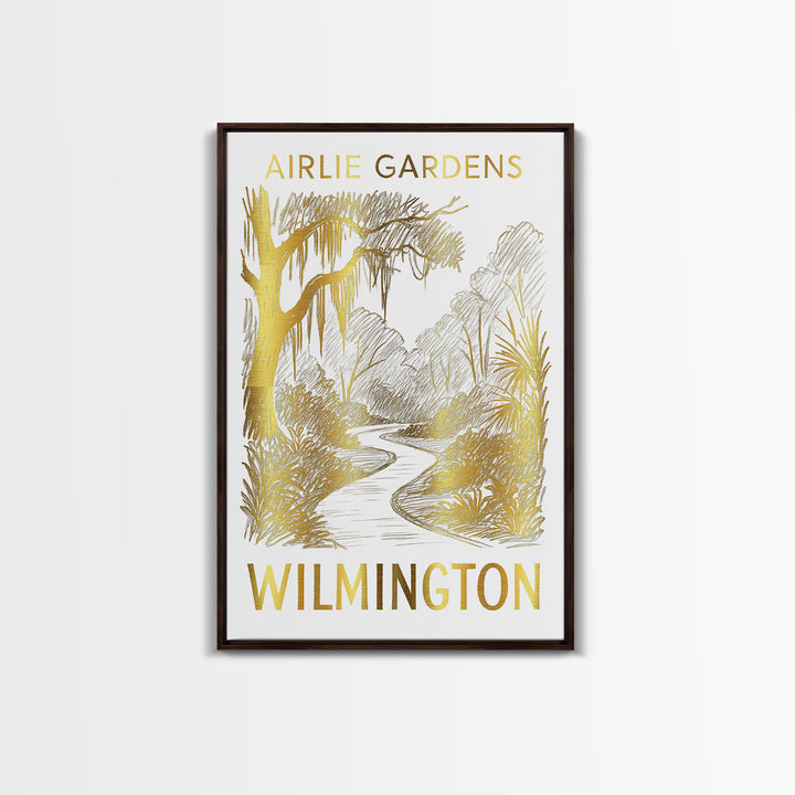 Wilmington Travel Poster, Canvas Print, Gold Line Drawing Wall Art, Wilmington Art Print, Travel Wall Art, City Travel Prints, Wall Art