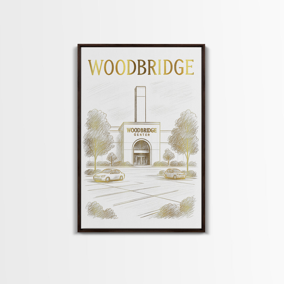 Woodbridge Virginia Travel Poster, Canvas Print, Gold Line Drawing Wall Art, Woodbridge Travel Art, Living Room Wall Art, Wanderlust Decor