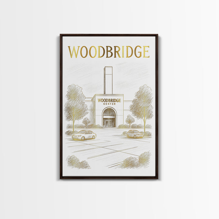 Woodbridge Virginia Travel Poster, Canvas Print, Gold Line Drawing Wall Art, Woodbridge Travel Art, Living Room Wall Art, Wanderlust Decor