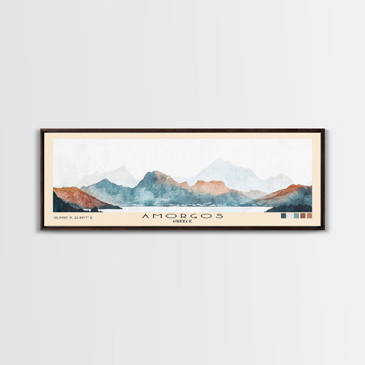 Amorgos, Greece Watercolor Print, Vacation Gift, Greece Wall Art, Beach Painting, Beach Decor, Large Wall Art, Wood Frame Art