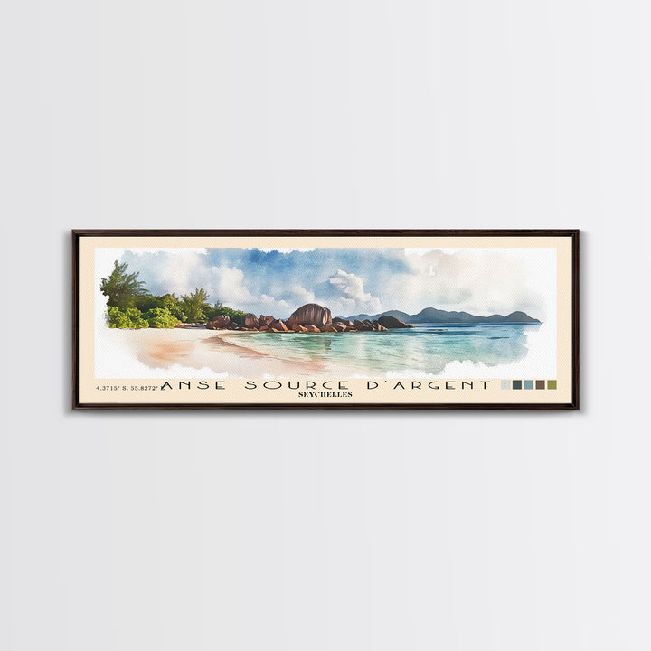Anse Source d’Argent, Seychelles Watercolor Print, Vacation Gift, Seychelles Wall Art, Beach Painting, Beach Decor, Beach Or Lakehouse Art
