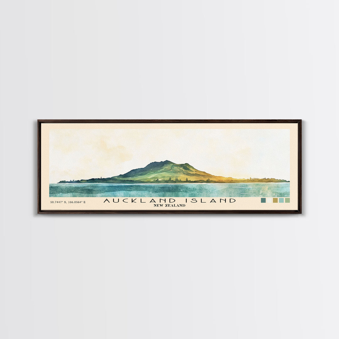 Auckland Island, New Zealand Watercolor Print, Vacation Gift, New Zealand Wall Art, Beach Painting, Beach Decor, Large Wall Art, Wood Frame Art