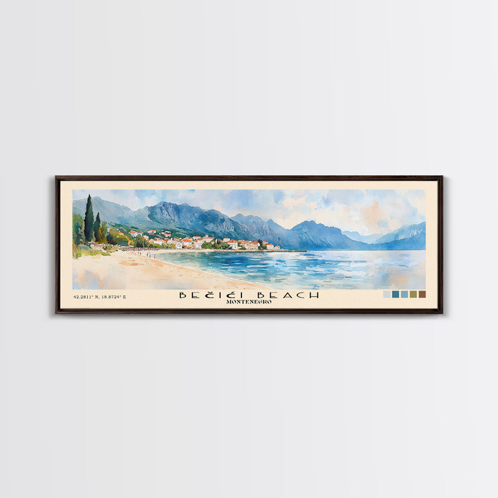 Bečići Beach, Montenegro Watercolor Print, Vacation Gift, Montenegro Wall Art, Beach Painting, Beach Decor, Large Wall Art, Wood Frame Art