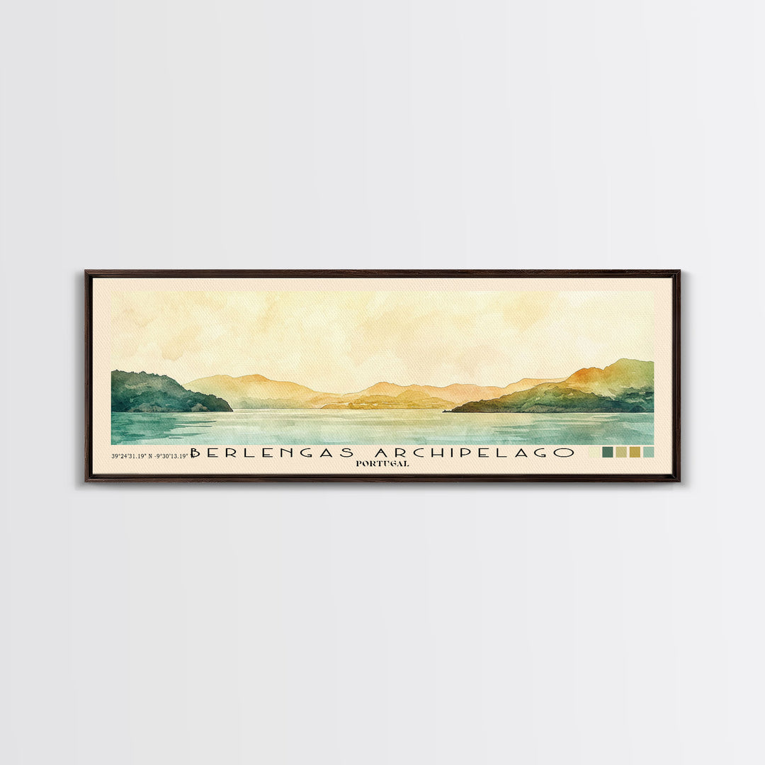 Berlengas Archipelago, Portugal Watercolor Print, Vacation Gift, Portugal Wall Art, Beach Painting, Beach Decor, Large Wall Art, Wood Frame Art