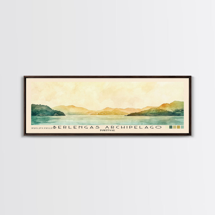 Berlengas Archipelago, Portugal Watercolor Print, Vacation Gift, Portugal Wall Art, Beach Painting, Beach Decor, Large Wall Art, Wood Frame Art