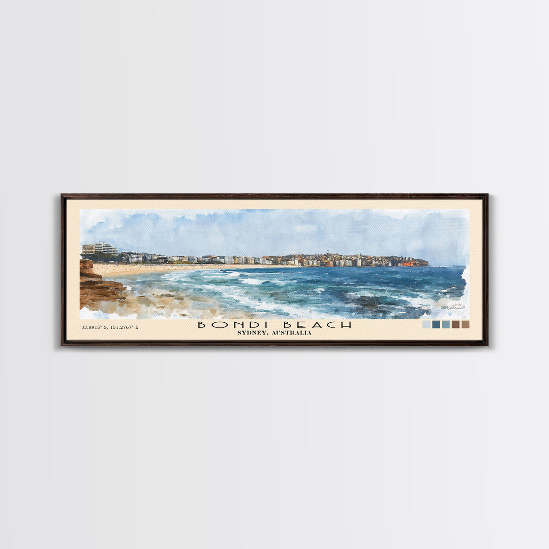 Bondi Beach, Sydney, Australia Watercolor Print, Vacation Gift, Sydney, Australia Wall Art, Beach Painting, Beach Decor, Large Wall Art, Wood Frame Art