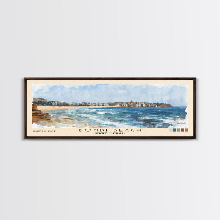 Bondi Beach, Sydney, Australia Watercolor Print, Vacation Gift, Sydney, Australia Wall Art, Beach Painting, Beach Decor, Large Wall Art, Wood Frame Art