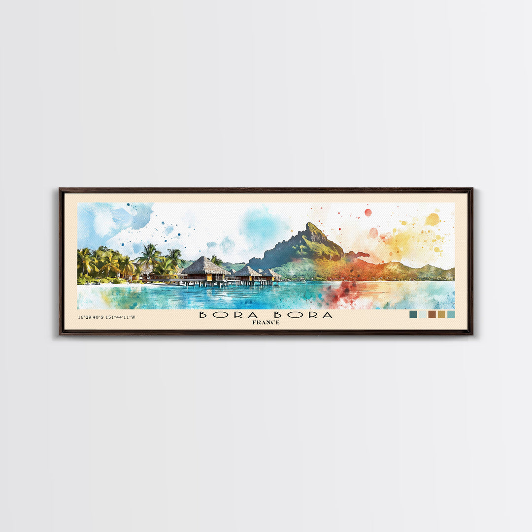Bora Bora, France Watercolor Beach Print, Vacation Gift, France Wall Art, Framed Canvas Print, Framed Beach Painting