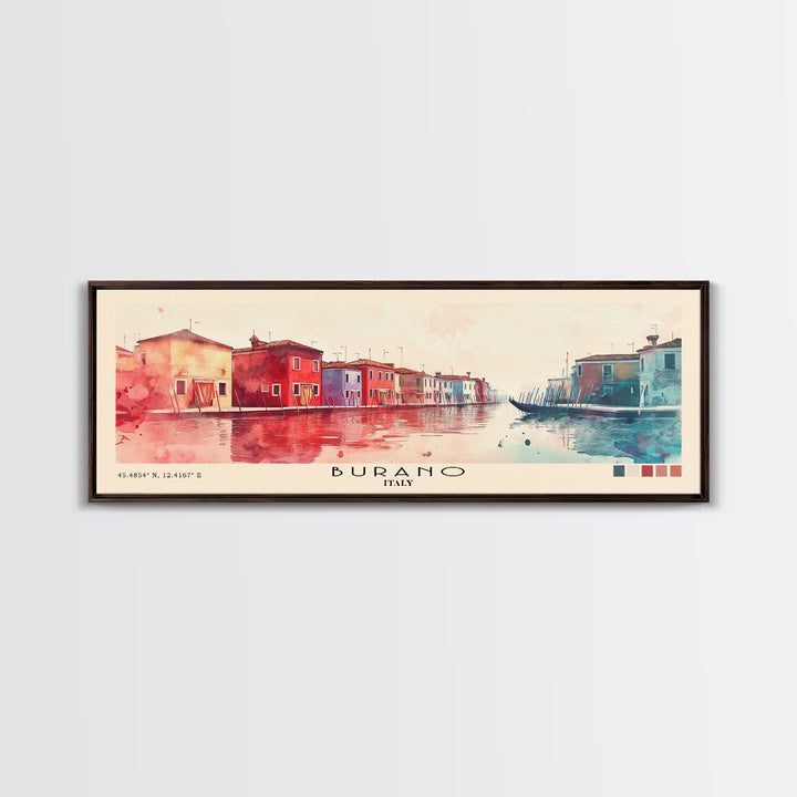 Burano, Italy Watercolor Print, Vacation Gift, Italy Wall Art, Beach Painting, Beach Decor, Large Wall Art, Wood Frame Art
