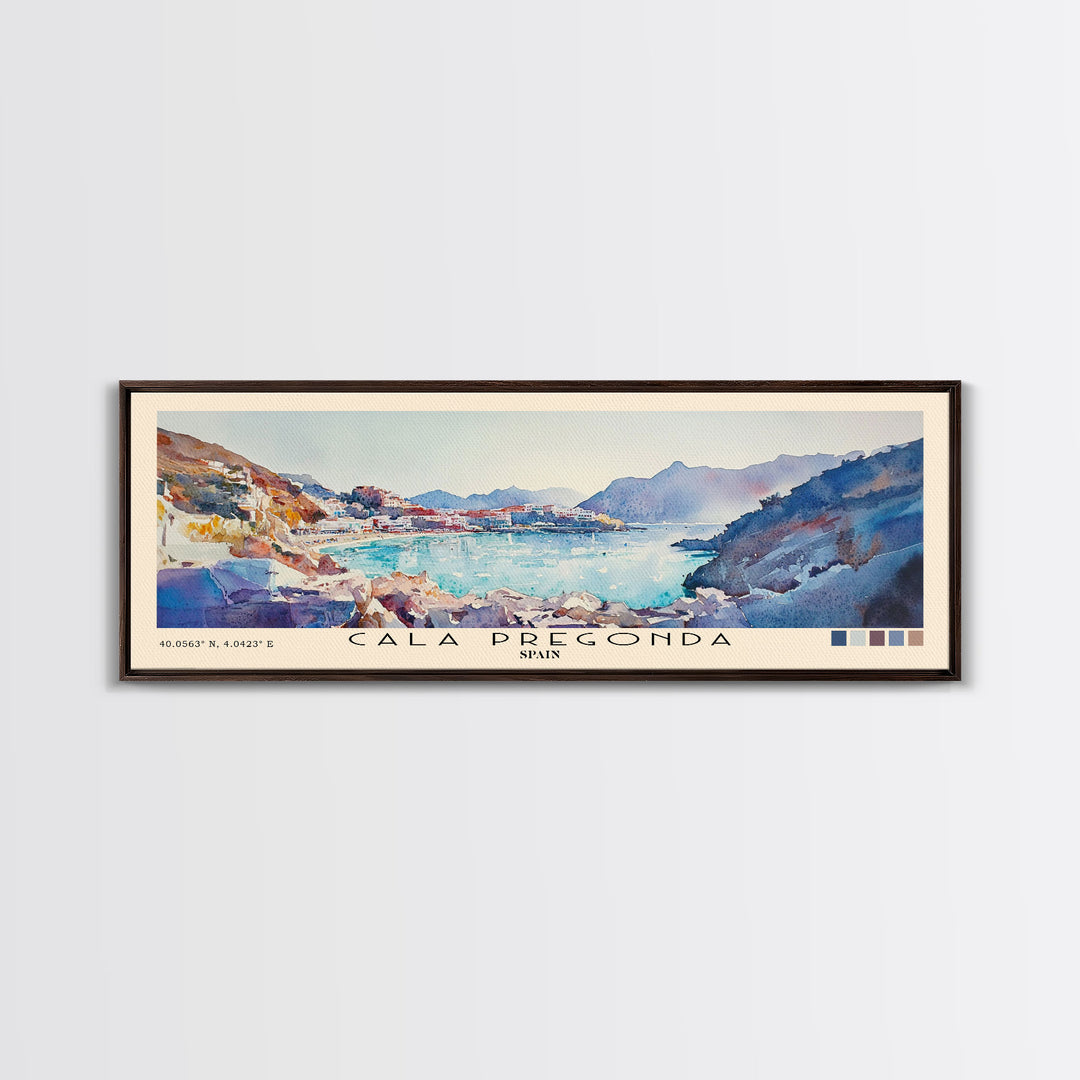 Cala Pregonda, Spain Watercolor Print, Vacation Gift, Spain Wall Art, Beach Painting, Beach Decor, Large Wall Art, Wood Frame Art