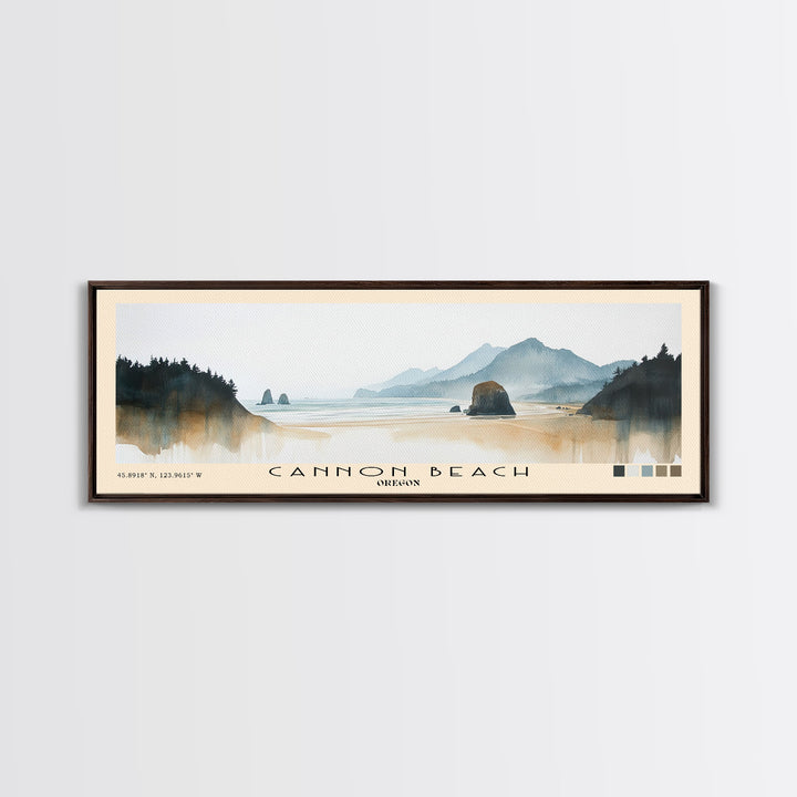 Cannon Beach, Oregon Watercolor Beach Print, Vacation Gift, Oregon Wall Art, Framed Canvas Print, Framed Beach Painting