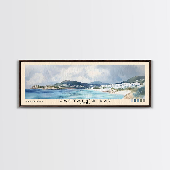 Captain's Bay, Anguila Watercolor Print, Vacation Gift, Anguila Wall Art, Beach Painting, Beach Decor, Large Wall Art, Wood Frame Art