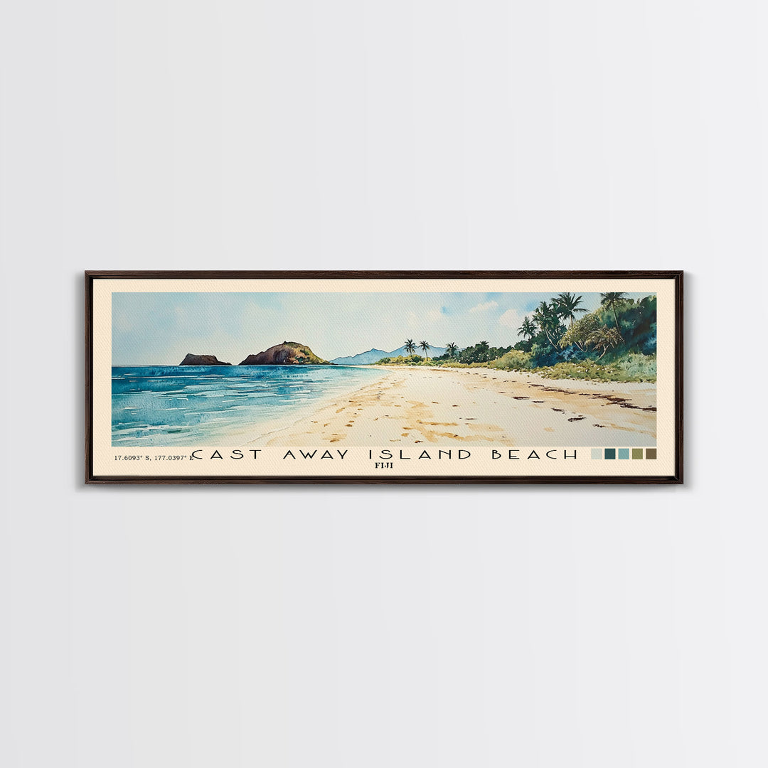 Cast Away Island Beach, Fiji Watercolor Print, Vacation Gift, Fiji Wall Art, Beach Painting, Beach Decor, Large Wall Art, Wood Frame Art