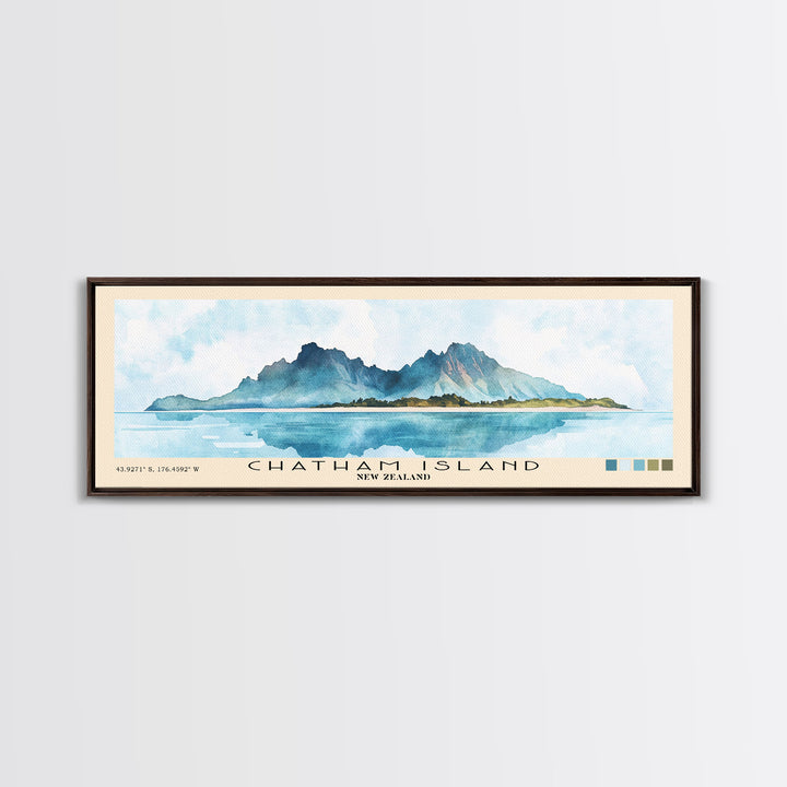 Chatham Island, New Zealand Watercolor Print, Vacation Gift, New Zealand Wall Art, Beach Painting, Beach Decor, Large Wall Art, Wood Frame Art