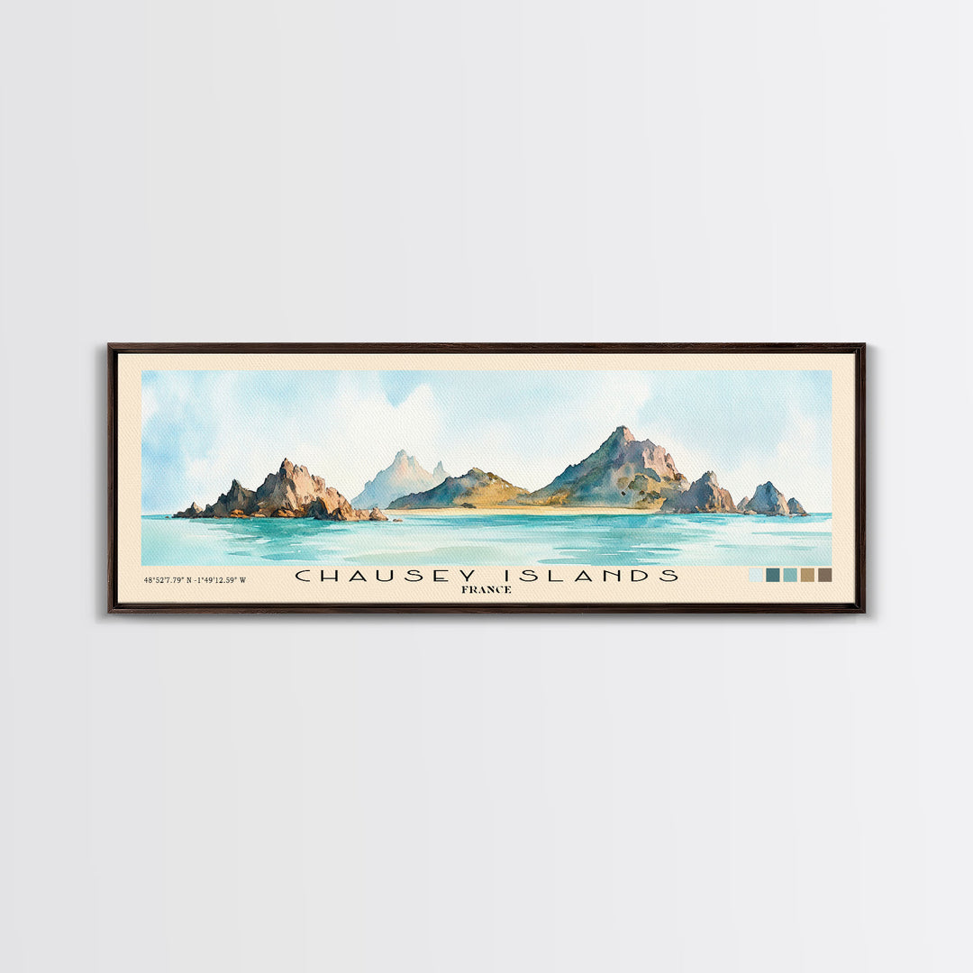 Chausey Islands, France Watercolor Beach Print, Vacation Gift, France Wall Art, Framed Canvas Print, Framed Beach Painting
