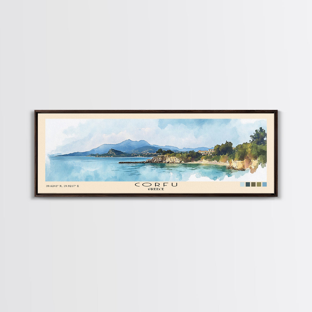 Corfu, Greece Watercolor Beach Print, Vacation Gift, Greece Wall Art, Beach Painting, Beach Decor, Beach Painting