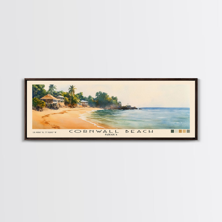 Cornwall Beach, Jamaica Watercolor Beach Print, Vacation Gift, Jamaica Wall Art, Framed Canvas Print, Framed Beach Painting