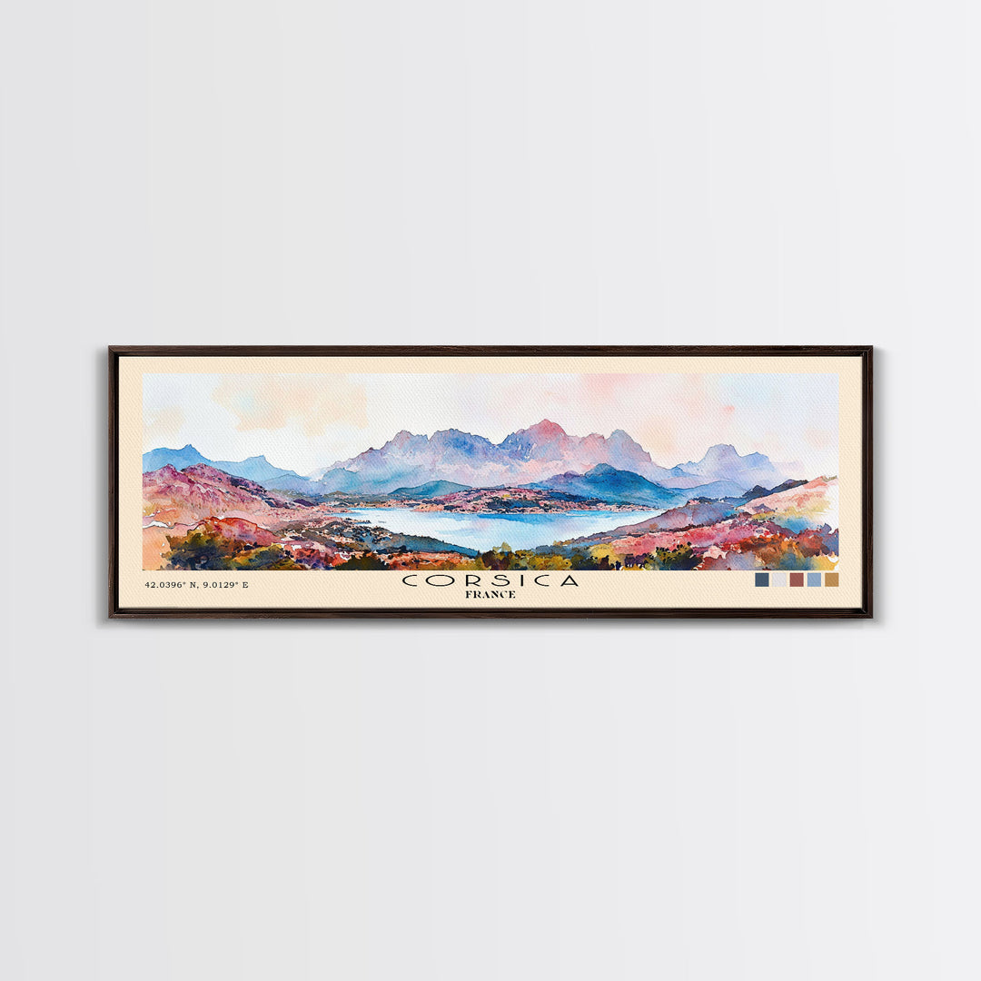 Corsica, France Watercolor Print, Vacation Gift, France Wall Art, Beach Painting, Beach Decor, Large Wall Art, Wood Frame Art