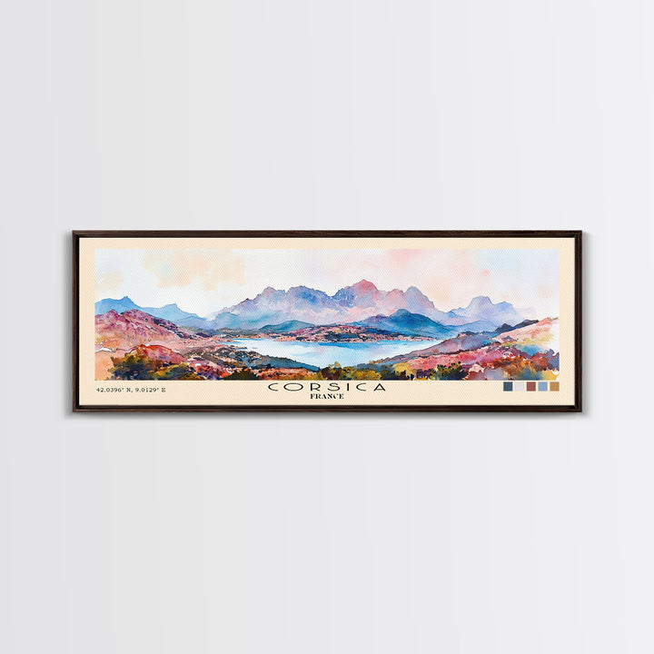 Corsica, France Watercolor Print, Vacation Gift, France Wall Art, Beach Painting, Beach Decor, Large Wall Art, Wood Frame Art