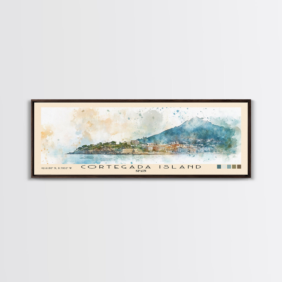 Cortegada Island, Spain Watercolor Beach Print, Vacation Gift, Spain Wall Art, Framed Canvas Print, Framed Beach Painting