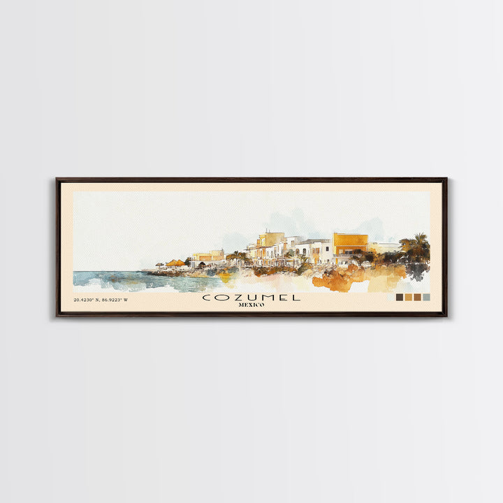 Cozumel, Mexico Watercolor Print, Vacation Gift, Mexico Wall Art, Beach Painting, Beach Decor, Large Wall Art, Wood Frame Art
