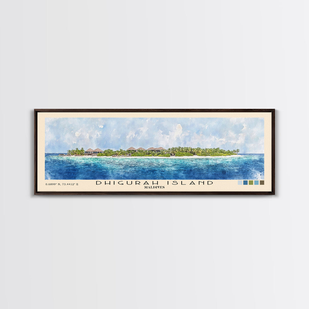 Dhigurah Island, Maldives Watercolor Print, Vacation Gift, Maldives Wall Art, Beach Painting, Beach Decor, Large Wall Art, Wood Frame Art