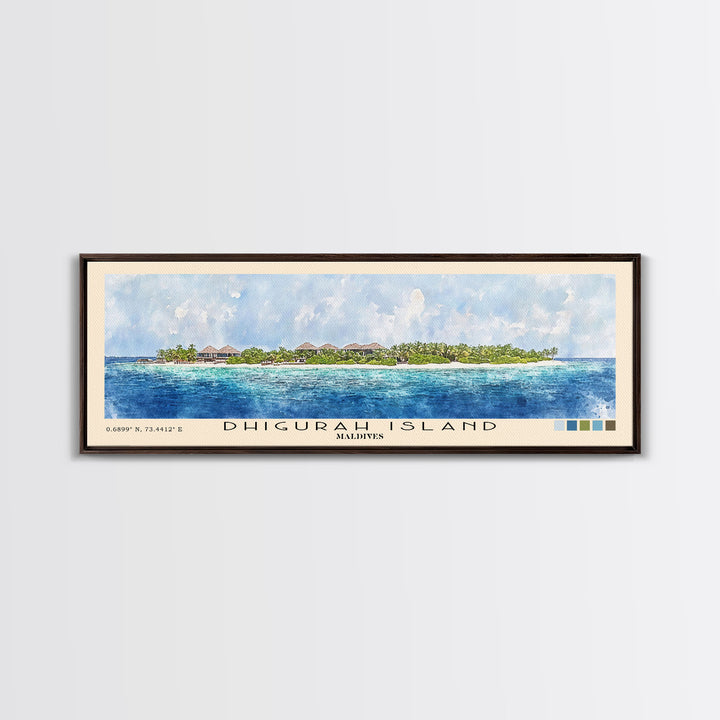 Dhigurah Island, Maldives Watercolor Print, Vacation Gift, Maldives Wall Art, Beach Painting, Beach Decor, Large Wall Art, Wood Frame Art