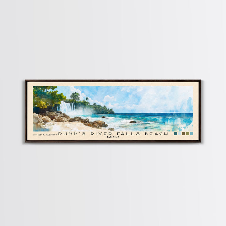 Dunn’s River Falls Beach, Jamaica Watercolor Print, Vacation Gift, Jamaica Wall Art, Beach Painting, Beach Decor, Large Wall Art, Wood Frame Art
