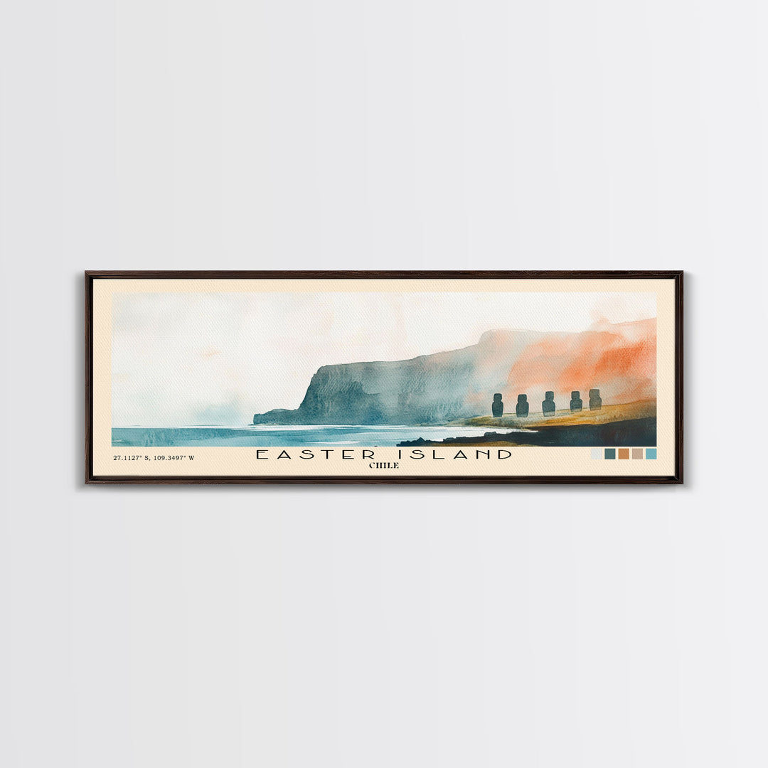 Easter Island, Chile Watercolor Beach Print, Vacation Gift, Chile Wall Art, Beach Painting, Beach Decor, Beach Painting