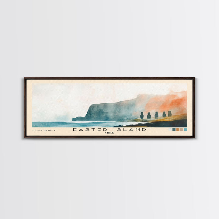 Easter Island, Chile Watercolor Beach Print, Vacation Gift, Chile Wall Art, Beach Painting, Beach Decor, Beach Painting