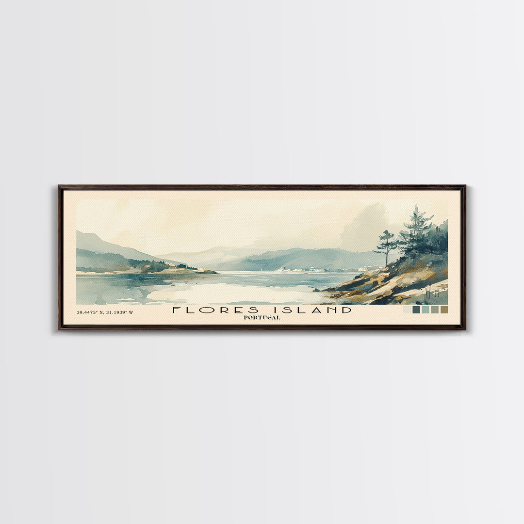 Flores Island, Portugal Watercolor Beach Print, Vacation Gift, Portugal Wall Art, Framed Canvas Print, Framed Beach Painting