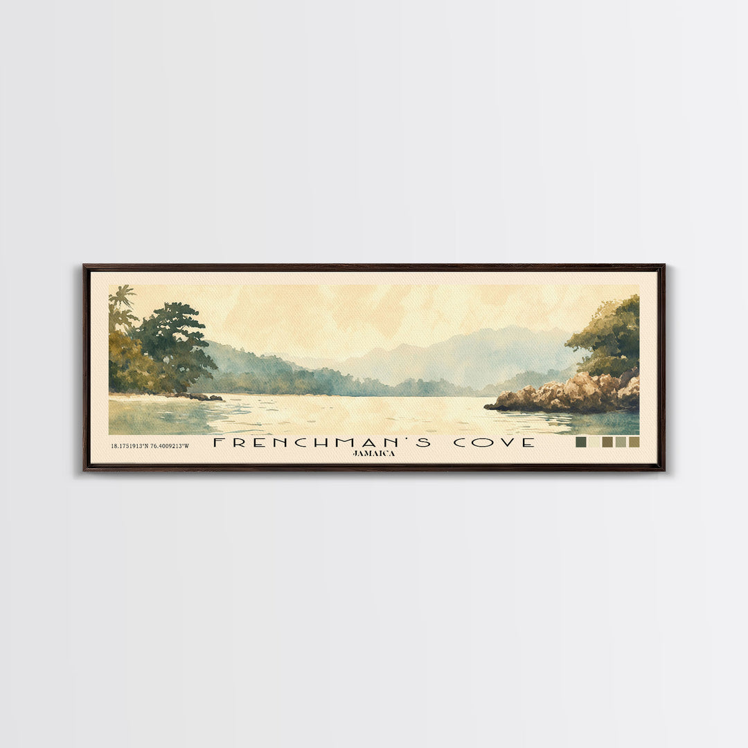 Frenchman’s Cove, Jamaica Watercolor Print, Vacation Gift, Jamaica Wall Art, Beach Painting, Beach Decor, Large Wall Art, Wood Frame Art