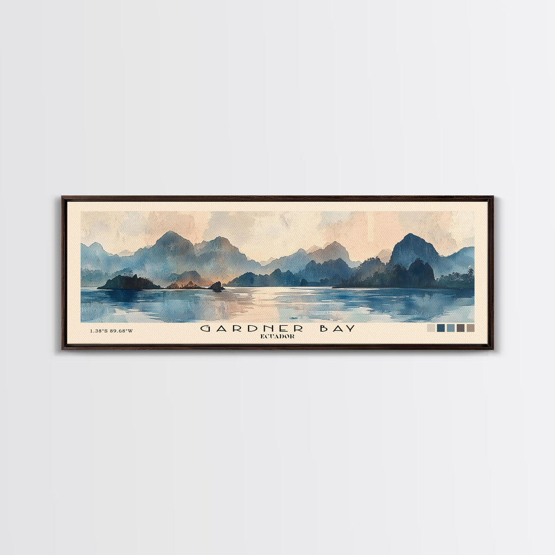 Gardner Bay, Ecuador Watercolor Print, Vacation Gift, Ecuador Wall Art, Beach Painting, Beach Decor, Large Wall Art, Wood Frame Art